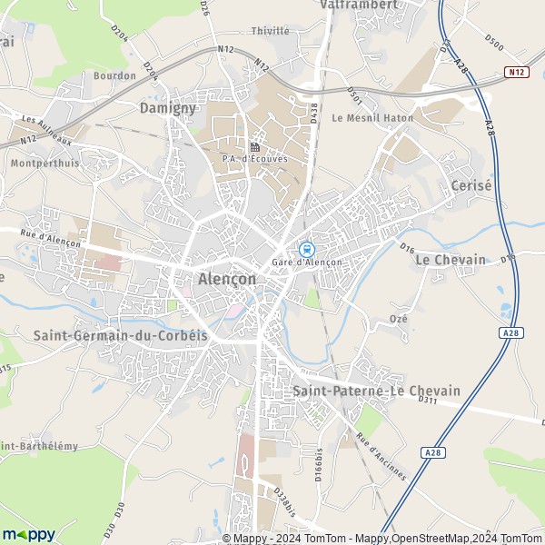 De kaart voor de stad Alençon 61000
