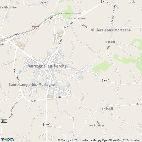 De kaart voor de stad Mortagne-au-Perche 61400