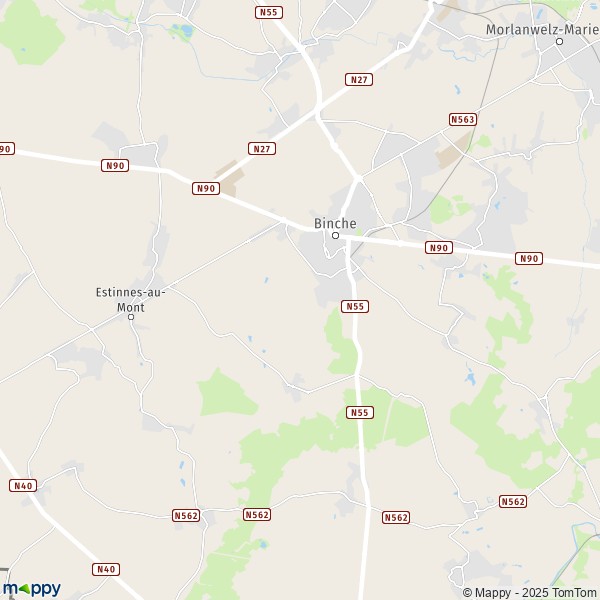De kaart voor de stad 6150-7134 Binche