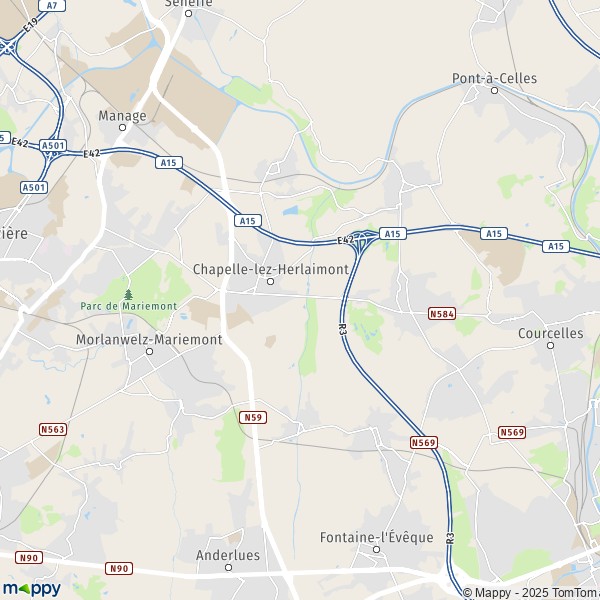 De kaart voor de stad 6181-7160 Chapelle-lez-Herlaimont