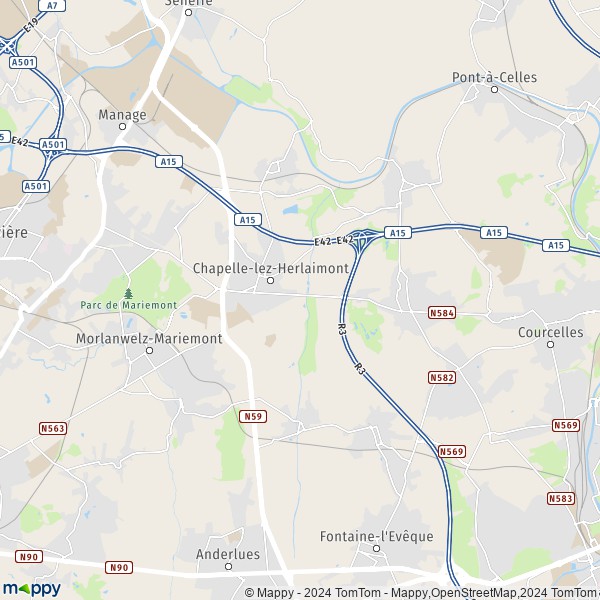 De kaart voor de stad 6182-7160 Chapelle-lez-Herlaimont