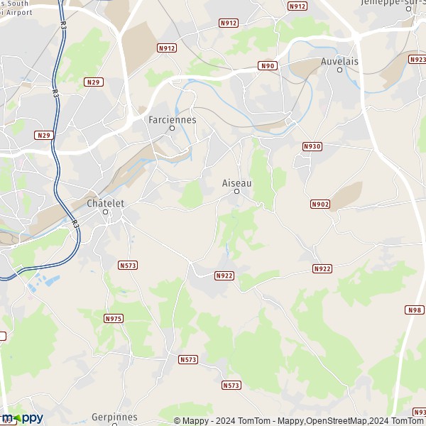 De kaart voor de stad 6200-6250 Aiseau-Presles
