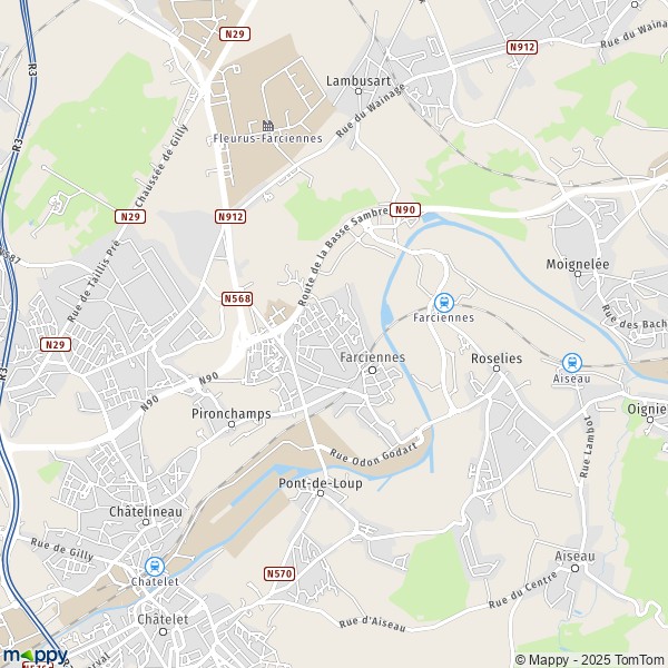 De kaart voor de stad 6200-6250 Farciennes
