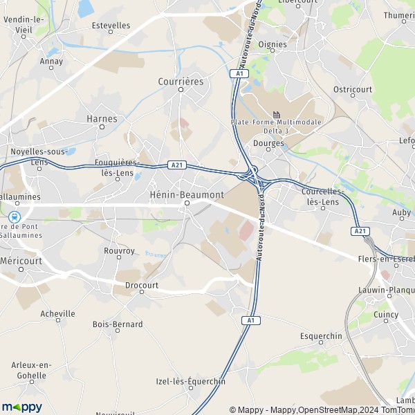 De kaart voor de stad Hénin-Beaumont 62110