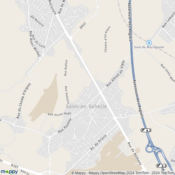 De kaart voor de stad Sains-en-Gohelle 62114