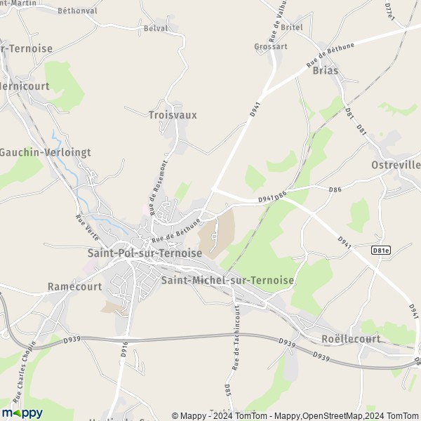 De kaart voor de stad Saint-Pol-sur-Ternoise 62130