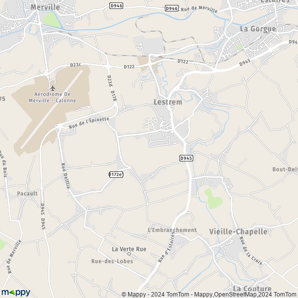 De kaart voor de stad Lestrem 62136
