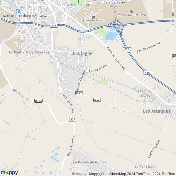 De kaart voor de stad Coulogne 62137