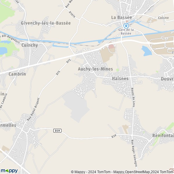 De kaart voor de stad Auchy-les-Mines 62138