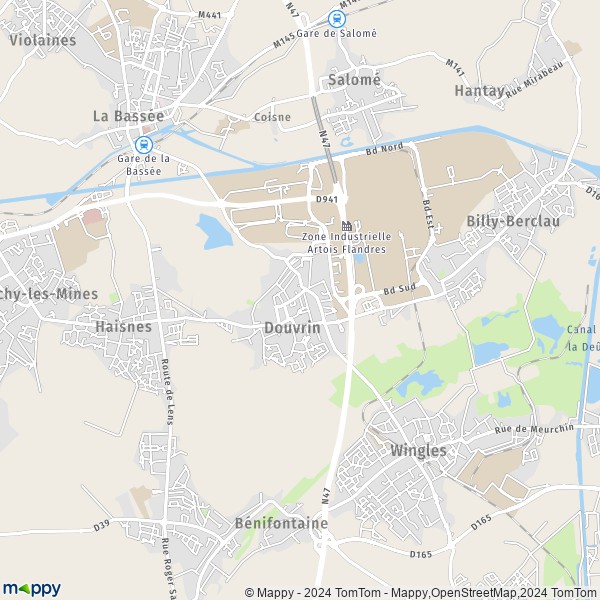 De kaart voor de stad Douvrin 62138