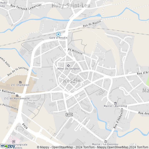 De kaart voor de stad Hesdin 62140