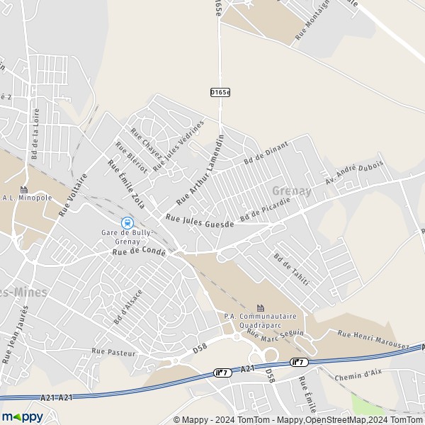De kaart voor de stad Grenay 62160