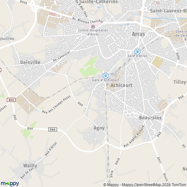 De kaart voor de stad Achicourt 62217