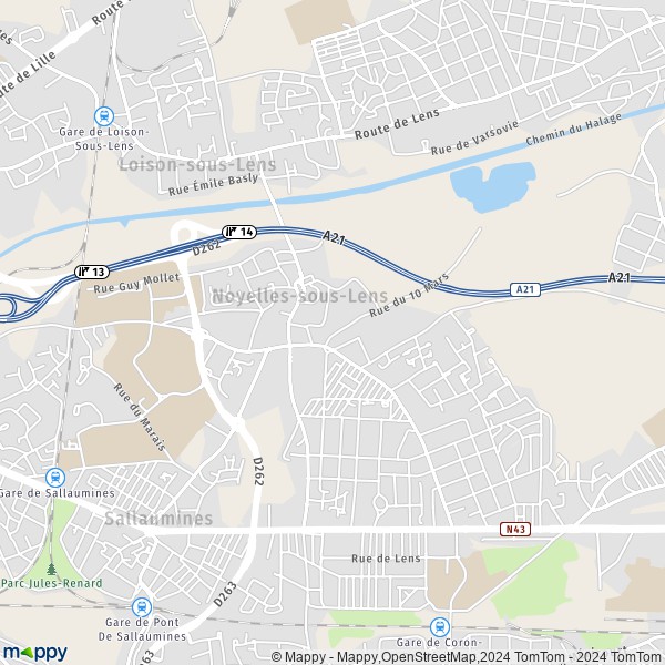 De kaart voor de stad Noyelles-sous-Lens 62221