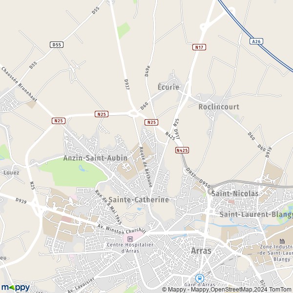 De kaart voor de stad Sainte-Catherine 62223