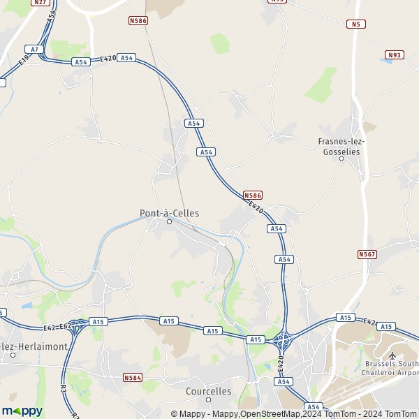 De kaart voor de stad 6230-6238 Pont-à-Celles