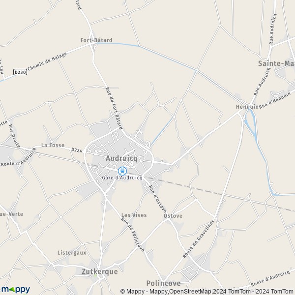 De kaart voor de stad Audruicq 62370