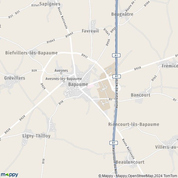 De kaart voor de stad Bapaume 62450