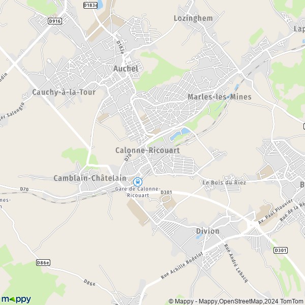 De kaart voor de stad Calonne-Ricouart 62470