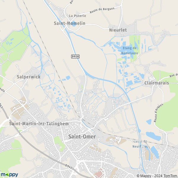 De kaart voor de stad Saint-Omer 62500