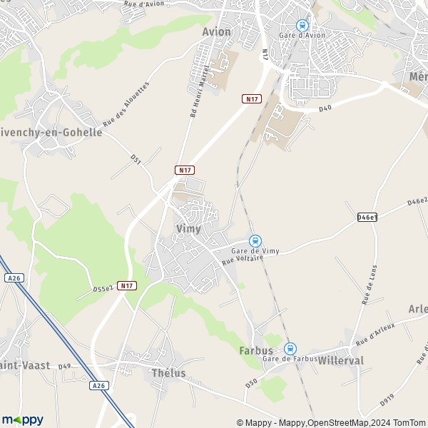 De kaart voor de stad Vimy 62580