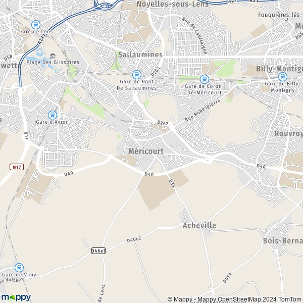 De kaart voor de stad Méricourt 62680