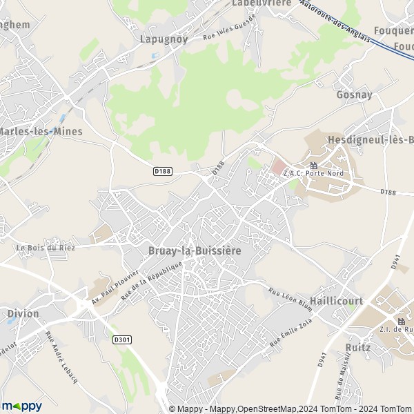 De kaart voor de stad Bruay-la-Buissière 62700