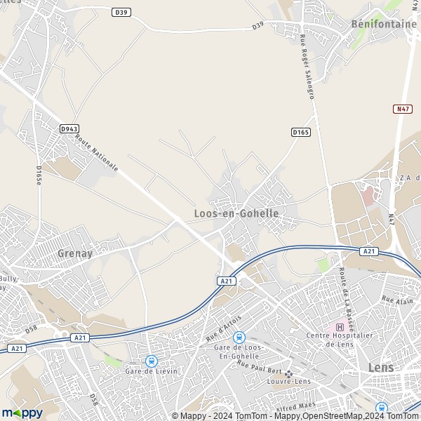 De kaart voor de stad Loos-en-Gohelle 62750