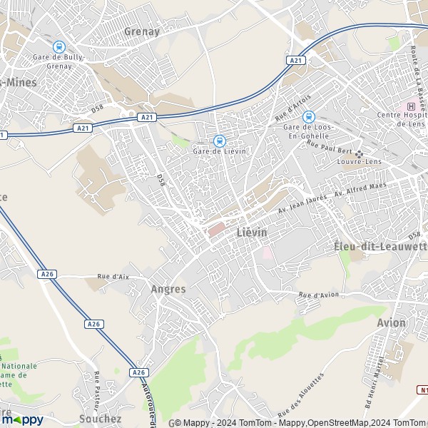 De kaart voor de stad Liévin 62800
