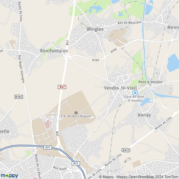 De kaart voor de stad Vendin-le-Vieil 62880
