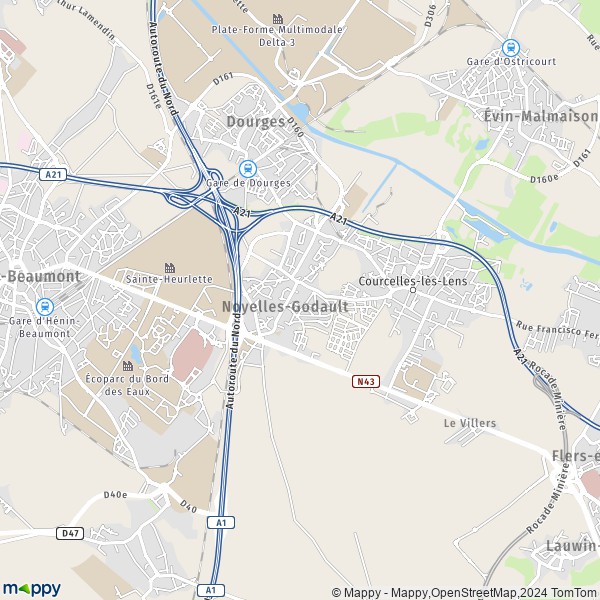 De kaart voor de stad Noyelles-Godault 62950
