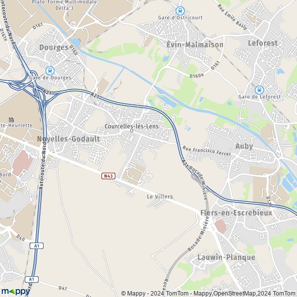 De kaart voor de stad Courcelles-lès-Lens 62970