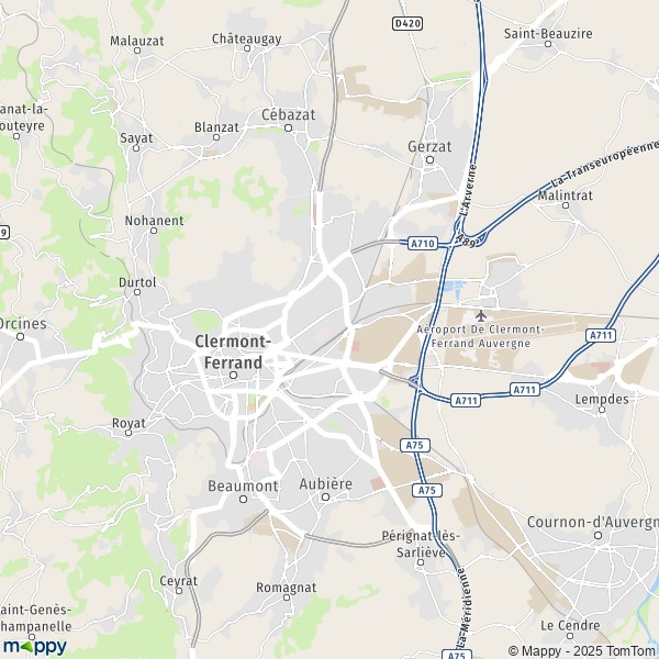 De kaart voor de stad Clermont-Ferrand 63000-63100