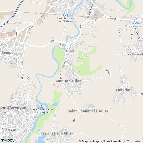 De kaart voor de stad Dallet, 63111 Mur-sur-Allier