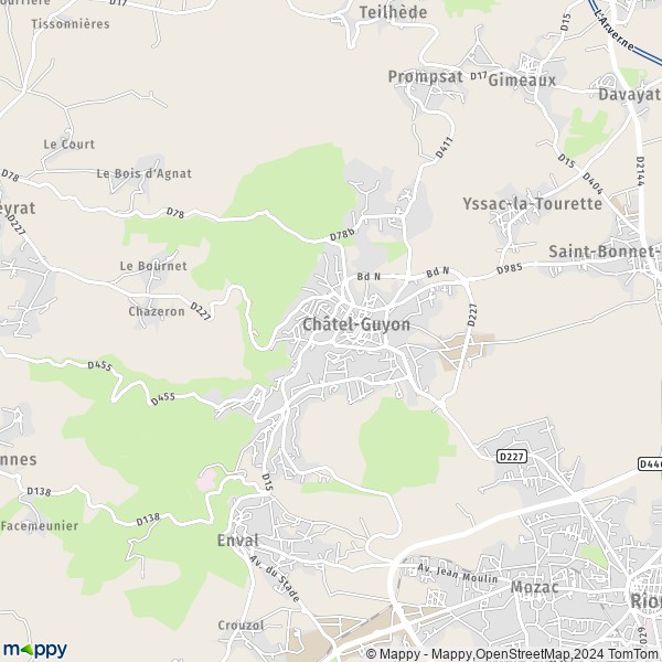 De kaart voor de stad Châtel-Guyon 63140