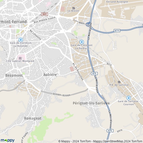 De kaart voor de stad Aubière 63170