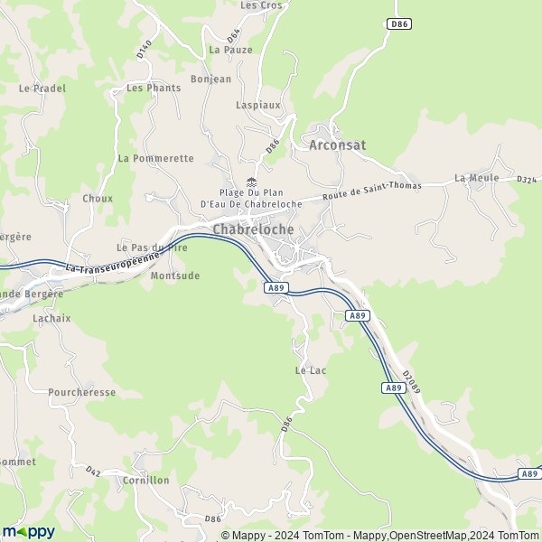 De kaart voor de stad Chabreloche 63250