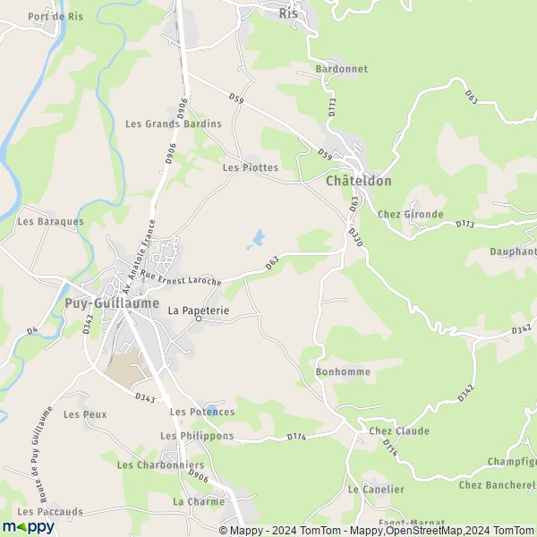 De kaart voor de stad Puy-Guillaume 63290
