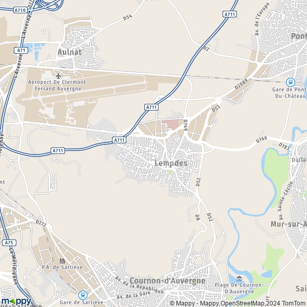 De kaart voor de stad Lempdes 63370