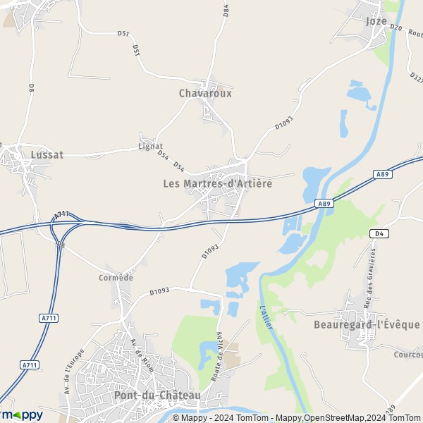 De kaart voor de stad Les Martres-d'Artière 63430
