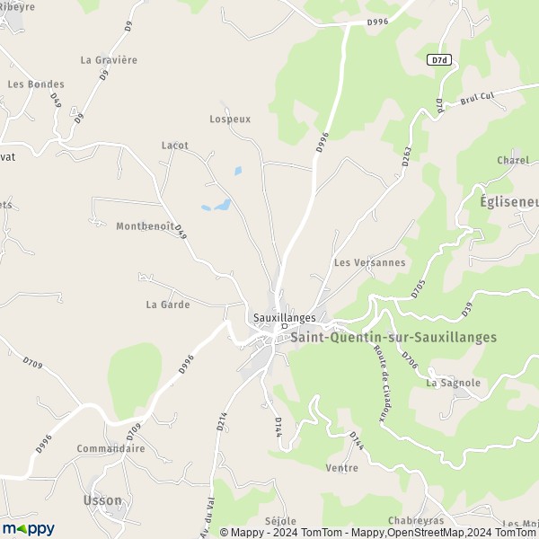 De kaart voor de stad Sauxillanges 63490