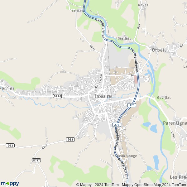 De kaart voor de stad Issoire 63500