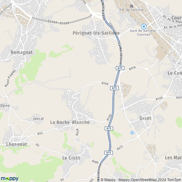 De kaart voor de stad La Roche-Blanche 63670