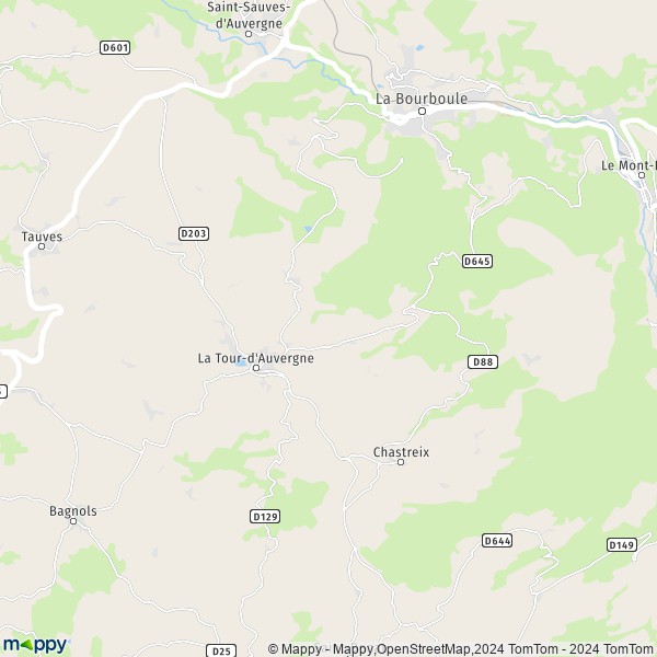 De kaart voor de stad La Tour-d'Auvergne 63680