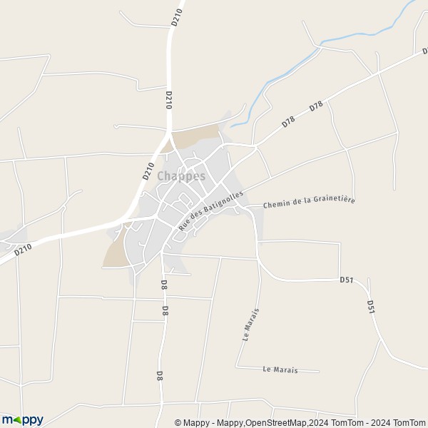 De kaart voor de stad Chappes 63720
