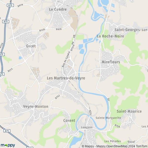 De kaart voor de stad Les Martres-de-Veyre 63730