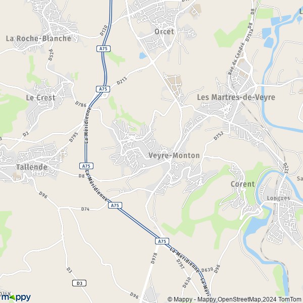 De kaart voor de stad Veyre-Monton 63960