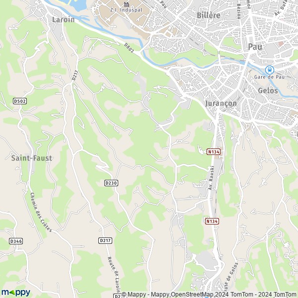 De kaart voor de stad Jurançon 64110