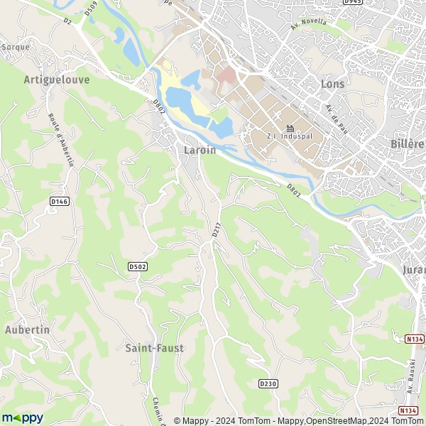 De kaart voor de stad Laroin 64110