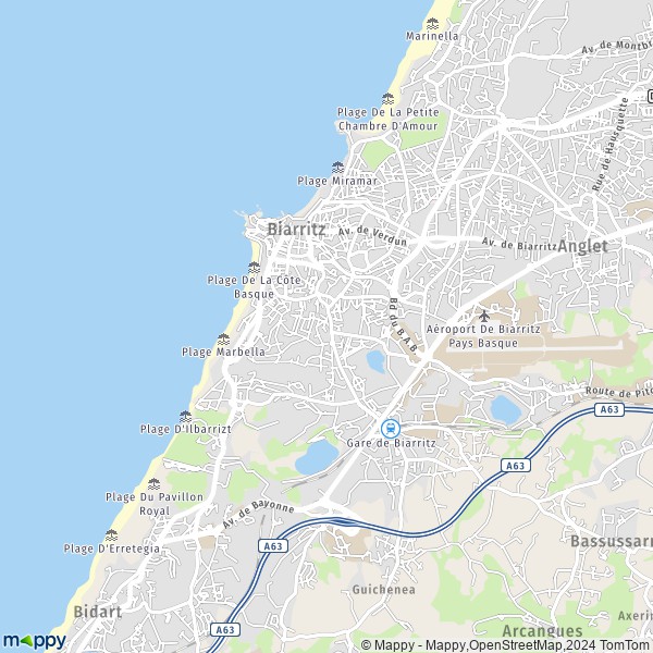 De kaart voor de stad Biarritz 64200